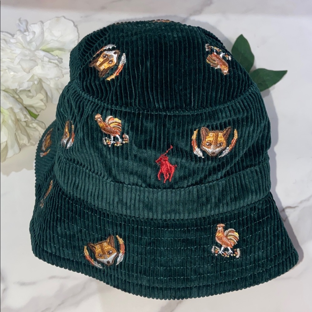 Polo Ralph Laurren  Embroidered Hen&Fox Motif Corduroy Bucket Hat Unisex Size S